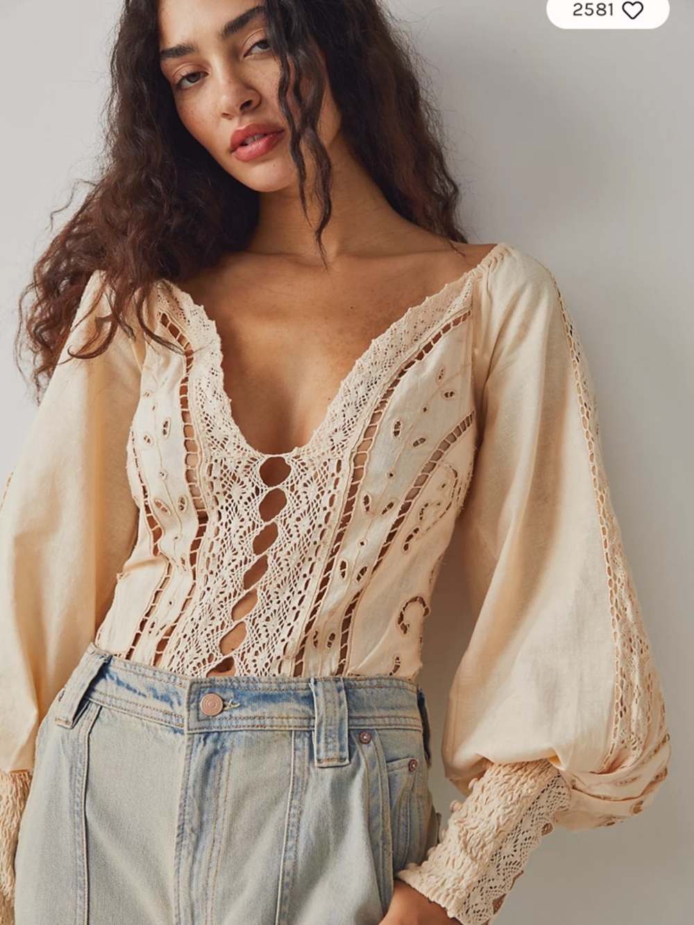 Intimately Free People “Regina” Eyelet Lace Balloon Sleeve Bodysuit NWT Size L